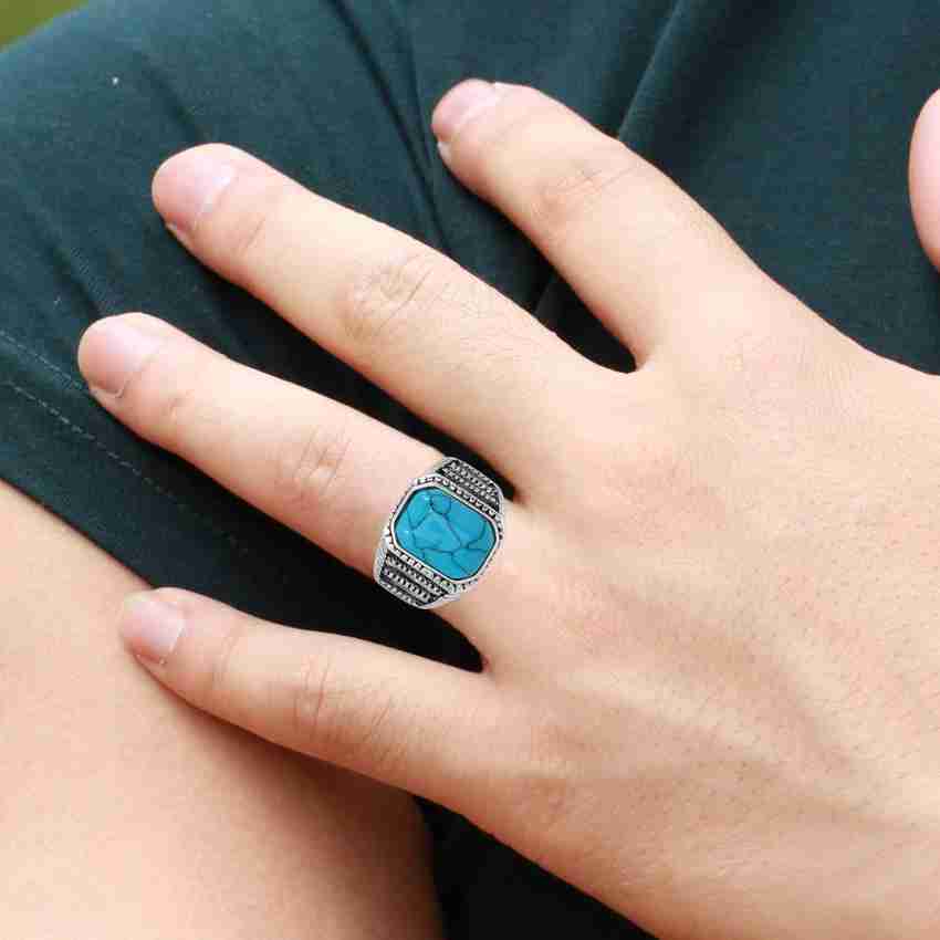 memoir Silver plated Faux Turquoise Firoza Finger ring Men Fashion