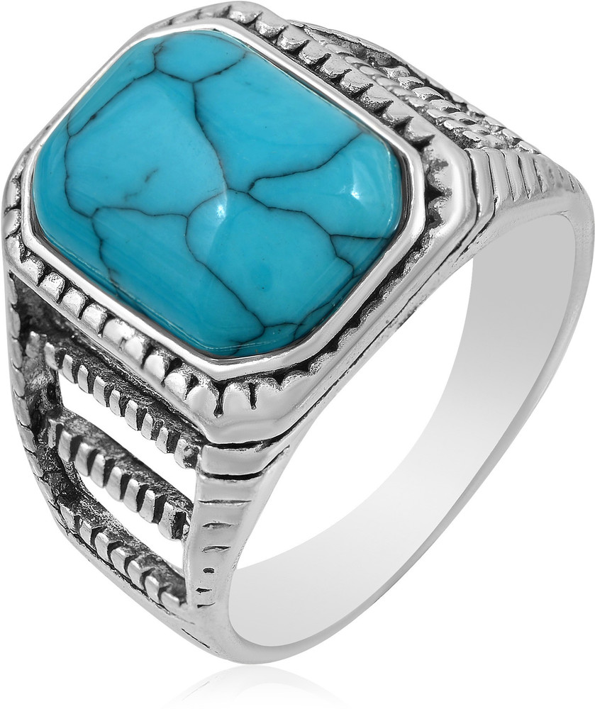 memoir Silver plated Faux Turquoise Firoza Finger ring Men Fashion