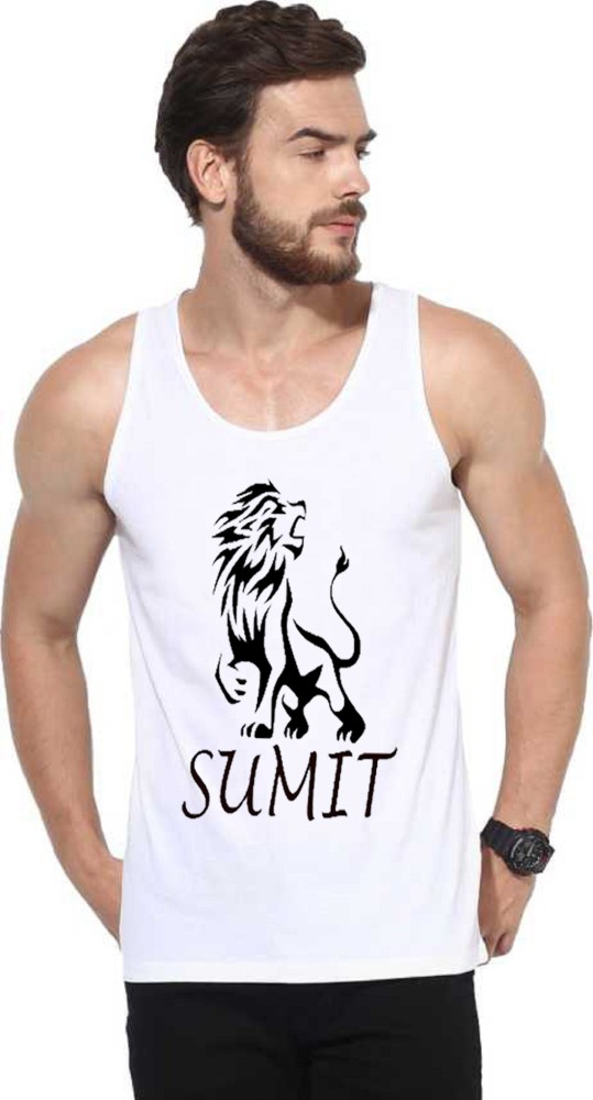 Polyester Men White Sando, Neck Type: Round