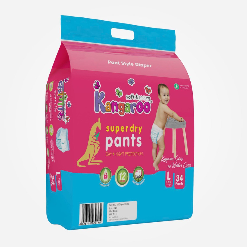 KANGAROO Super Dry Diaper Pants Larg Size L Buy 34 KANGAROO Nonwoven Cushion cotton soft material Pant Diapers for babies weighing 14 Kg Flipkart