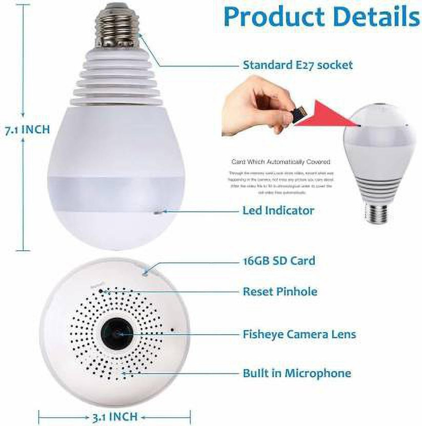 UPROKT Panoramic HD 360 WiFi IP Led Bulb Camera with Live Stream