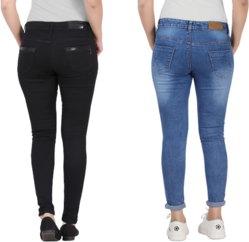Black denim jeggings with real front and pack pockets. 90