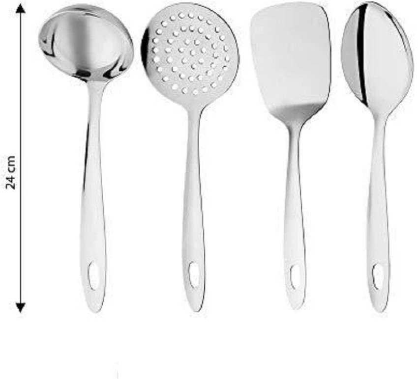 Kitchen Tools Stainless Steel 4 Piece Set of Ladle, Skimmer , Spoon And  Spatula 