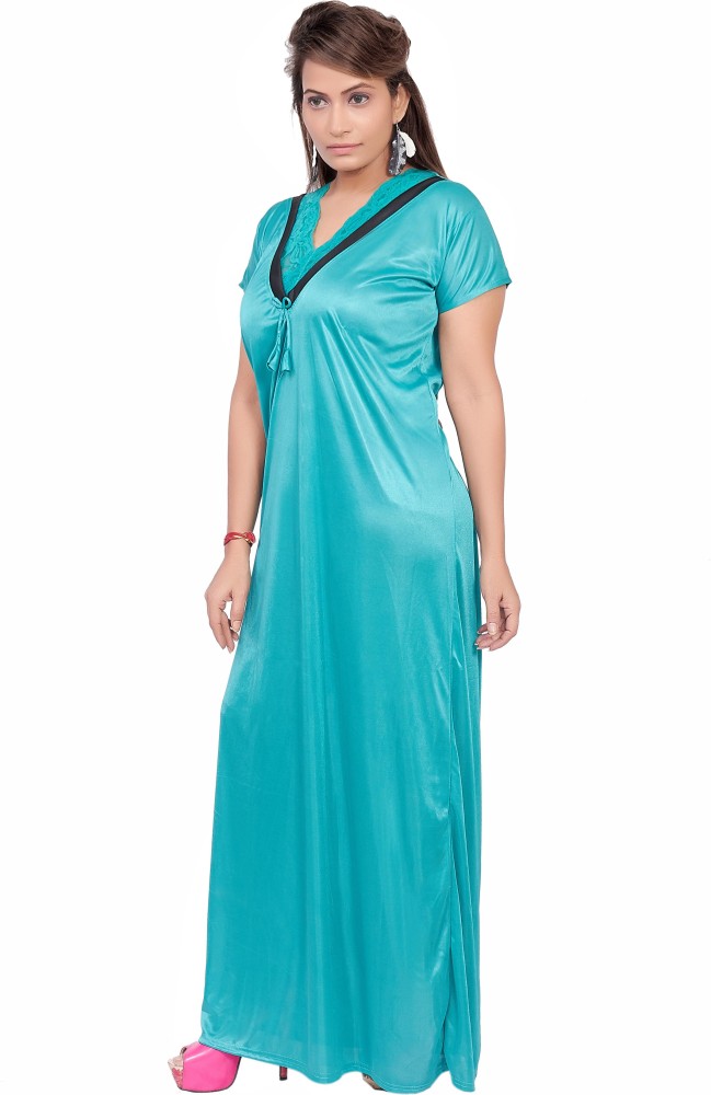Buy BAILEY SELLS Women Light Green Solid Satin Nighty with Robe - Free Size  (Pack of 2) | Free Size Nighties | Purple Nighties | Satin Nighties 