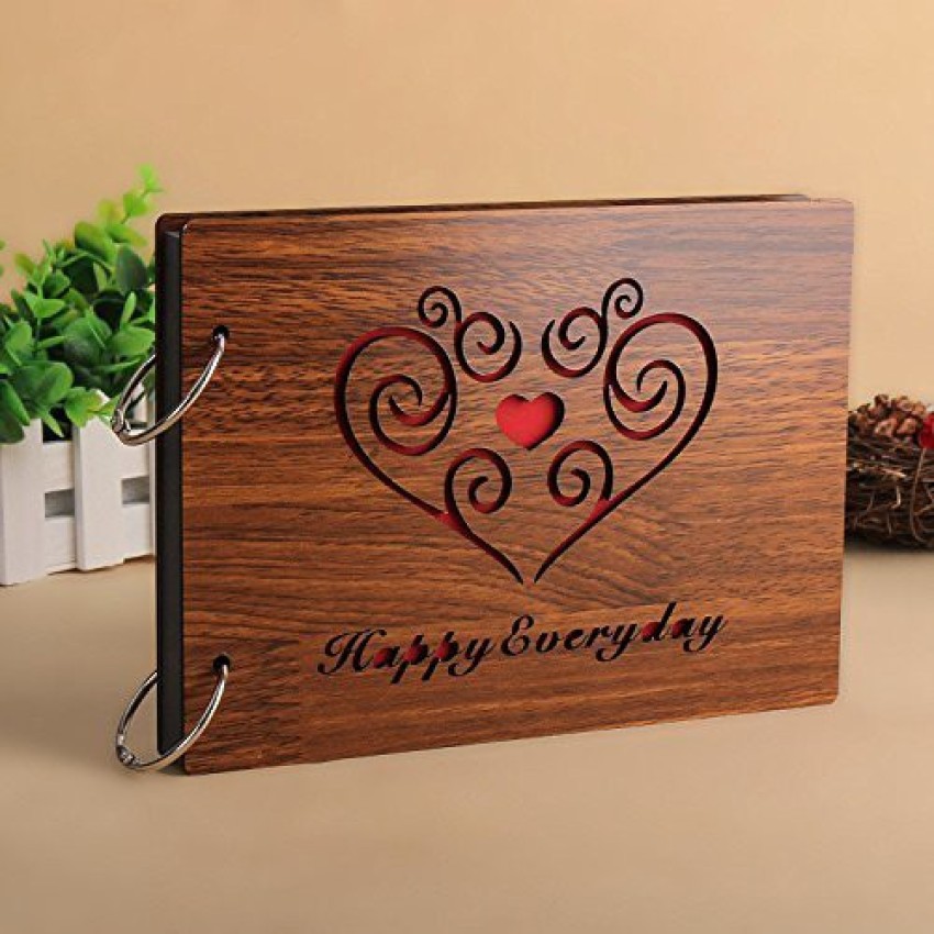 Webelkart Wooden DIY Love Photo Album Scrapbook Memory Book, Photo Alb