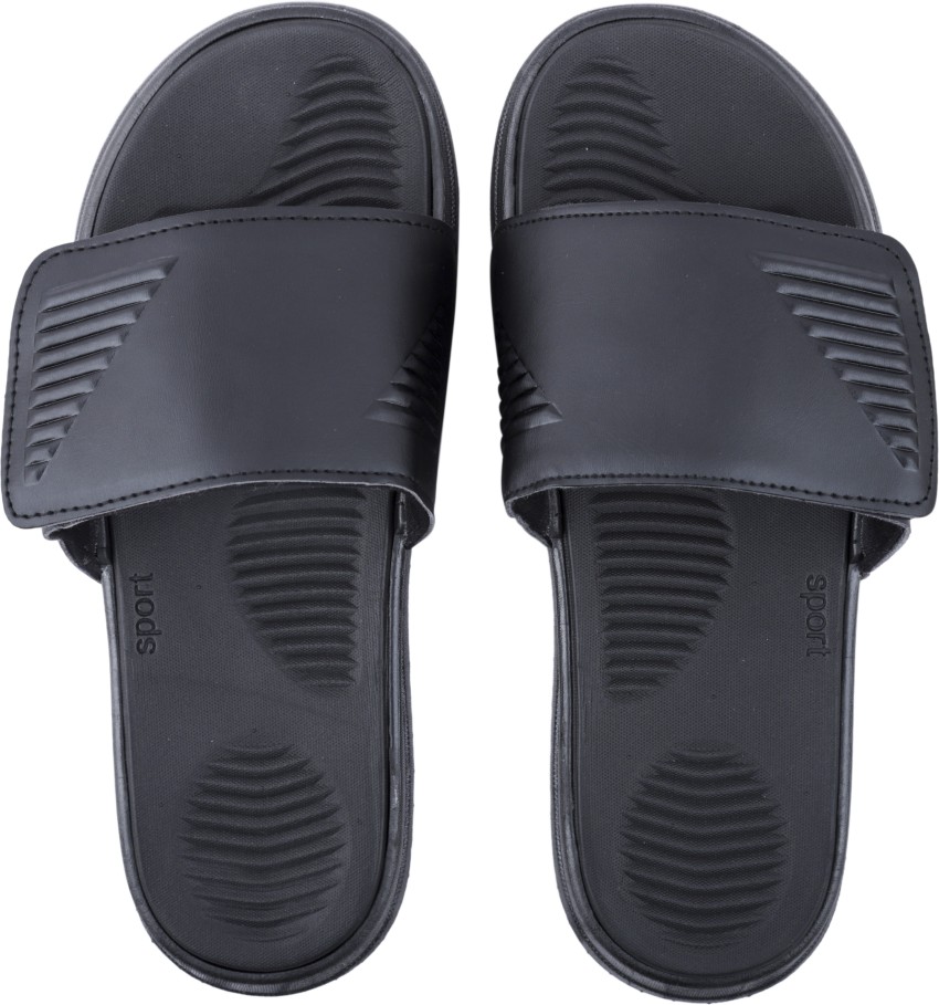 Cassiey Men Latest Slide Flip Flops Lightweight Sport Sandal with Adjustable Velcro Flap for Women Black Slides