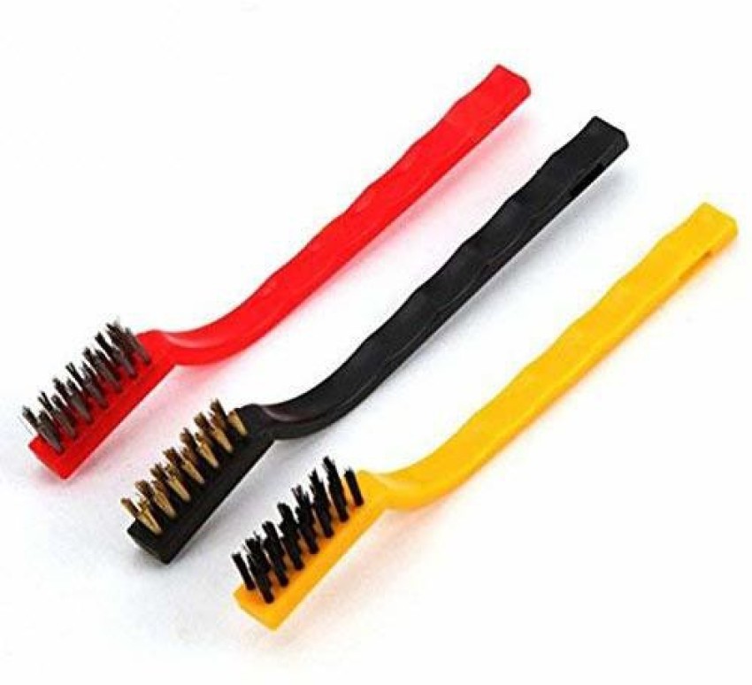 Set of 3 Pc Mini Wire Brush Cleaning Tool Kit Brass, Nylon, Stainless Steel