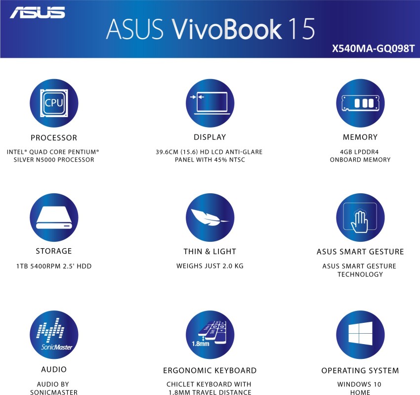 Ordinateur Portable ASUS VivoBook X540C Intel® Pentium™ DD 1To