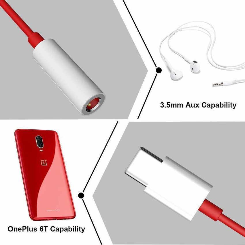 LimeShot Red Type C to 3.5 mm Audio Jack Connector Oneplus Audio Jack Adapter Noise Cancelling Headphones Audio Converter for Only OnePlus 6 6T 7 7T 8 8T