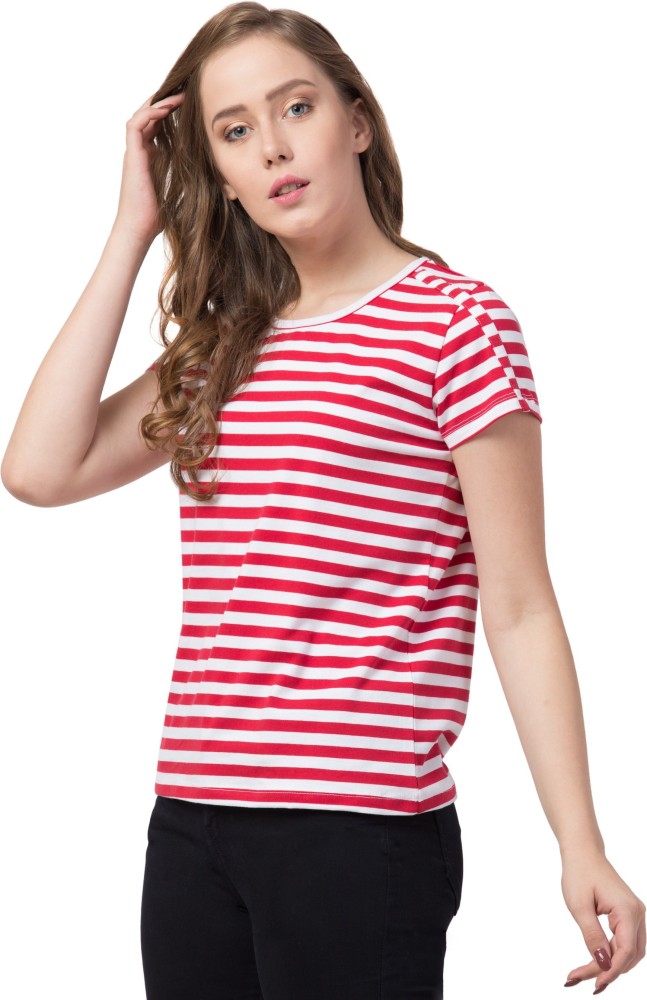 DIBIYA Striped Women Round Neck Red T-Shirt - Buy DIBIYA Striped