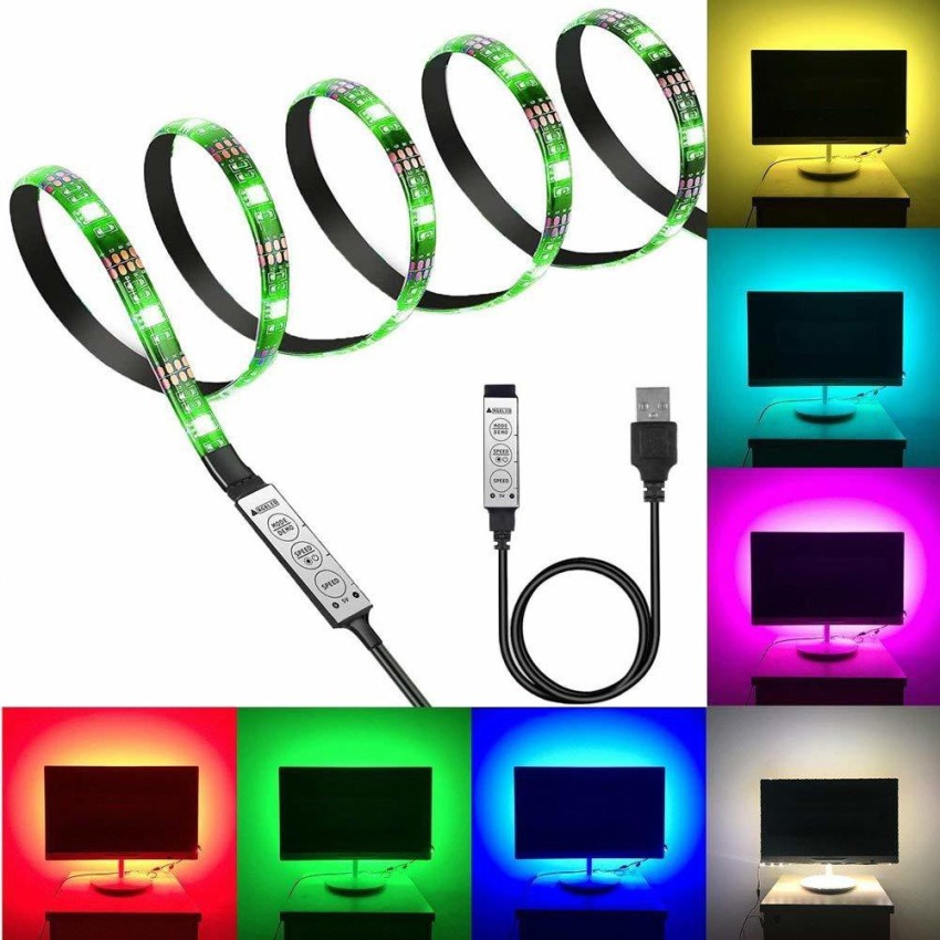XERGY USB 5V Powered RGB LED Flexible Strip Light With Black PCB TV  BackLight Kit Computer Case LED Light 1Meter 3.28Ft Multi-colour 30leds  Flexible 5050 RGB USB LED Strip Light with 5v