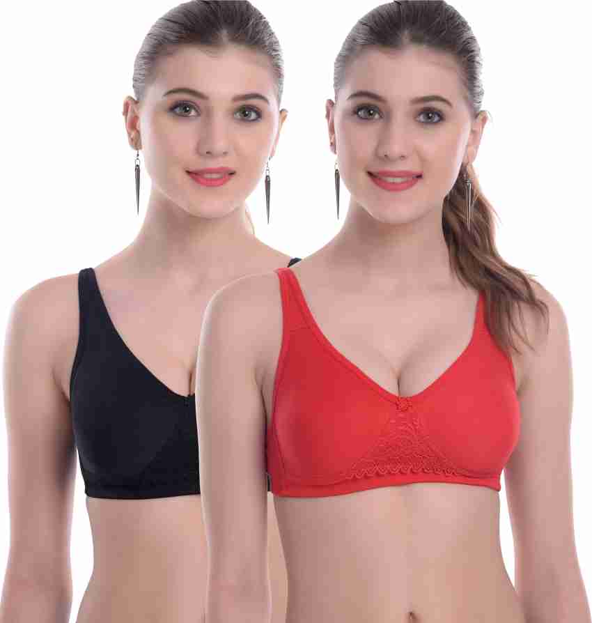 Buy Alishan Pack of 2 Non Padded Cotton T Shirt Bra - Pink , Red