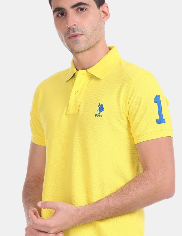 U.S. POLO ASSN. Polo T-Shirts : Buy U.S. POLO ASSN. Men Blue Brand Print  Cotton Pique Polo T-shirt Online