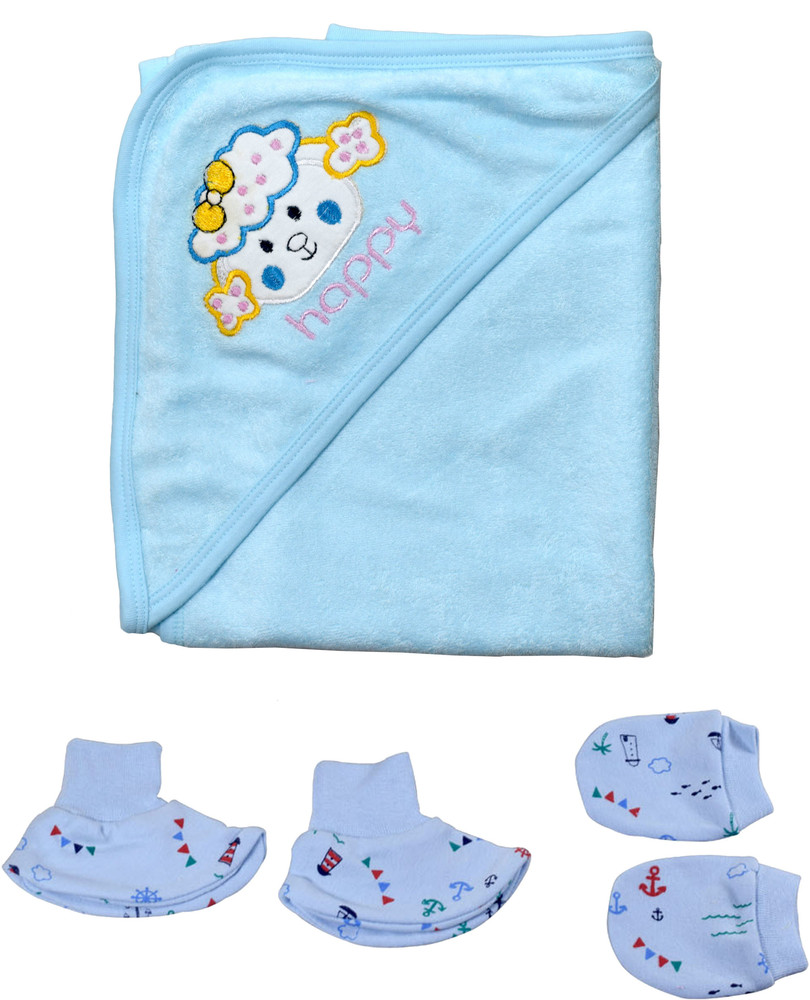 Koochi Koo Hooded Bath Towel Wrapper with Mitten and Booties Combo