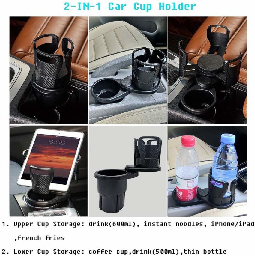 Car Double Cup Holder Expander Auto Drink Holders 360° Rotating Adjustable  Bases 