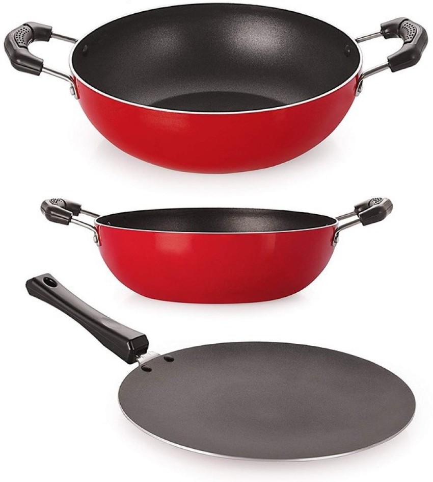 NIRLON Non-Stick Aluminium Mini Cookware Set (Tawa, Fry Pan, Kadhai), Red  Non-Stick Coated Cookware Set (PTFE (Non-stick), Aluminium, 3 - Piece) at  Best Price