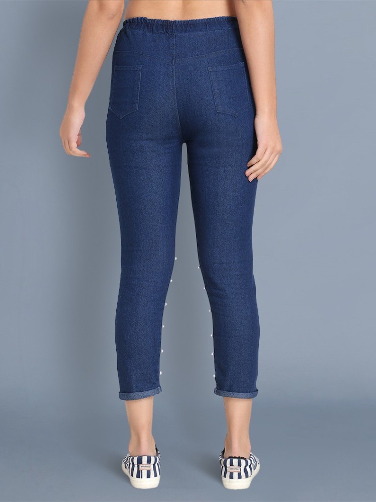 Buy BuyNewTrend Women Dark Blue Denim Cargo Jeans Online at Best