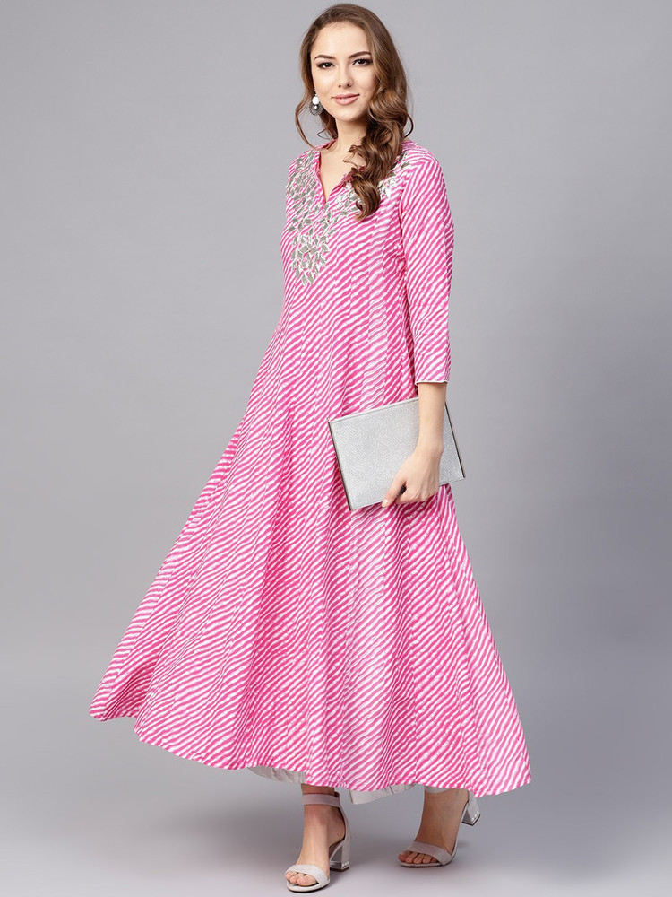 Buy Women Pink & Golden Printed Kurta with Palazzos online | Looksgud.in