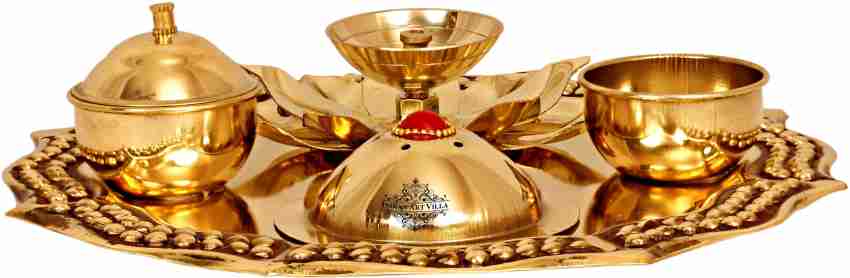 Brass Puja Thali Set, Religious Spiritual Item, Home Temple, 8.1 Inc