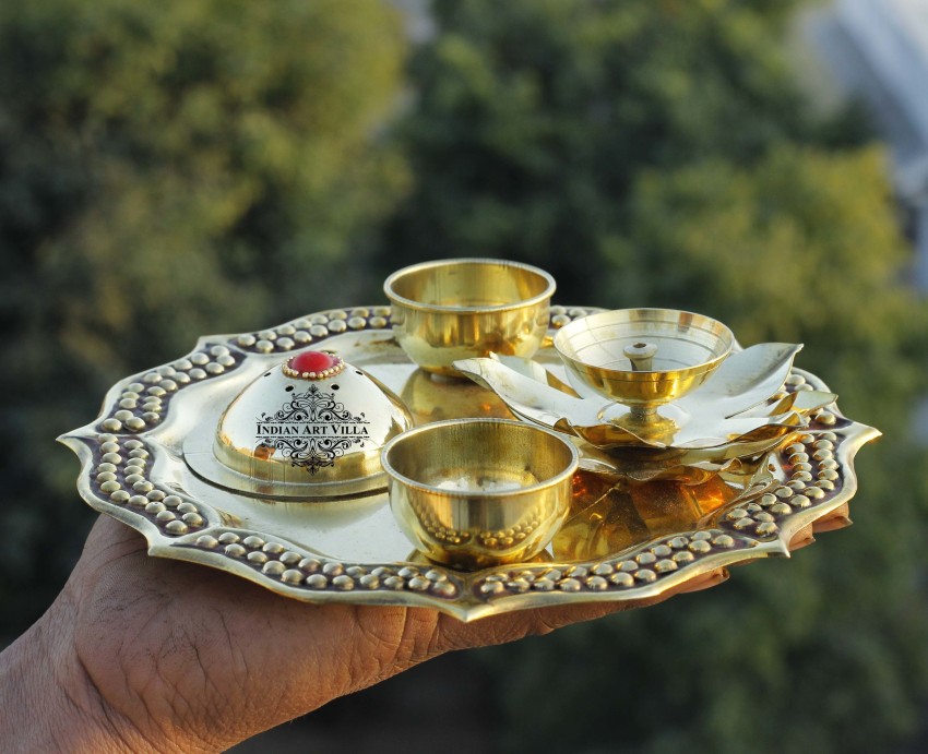 IndianArtVilla Brass Designer Pooja Thali 8'' Inch Brass Price in India -  Buy IndianArtVilla Brass Designer Pooja Thali 8'' Inch Brass online at