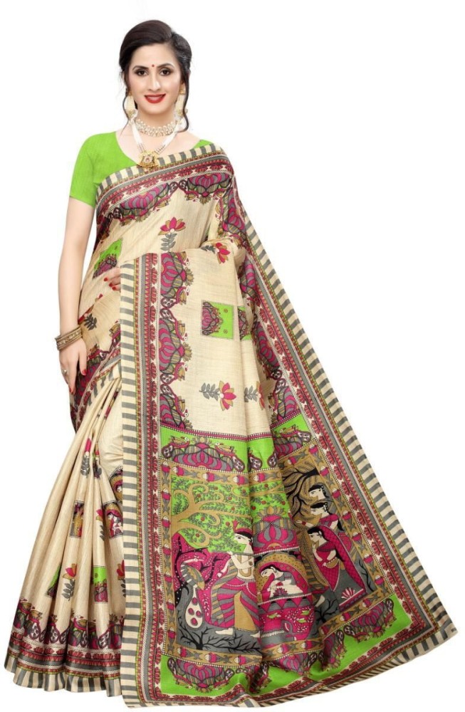 Buy Jaanvi Fashion Graphic Print Kalamkari Art Silk Multicolor Sarees  Online @ Best Price In India