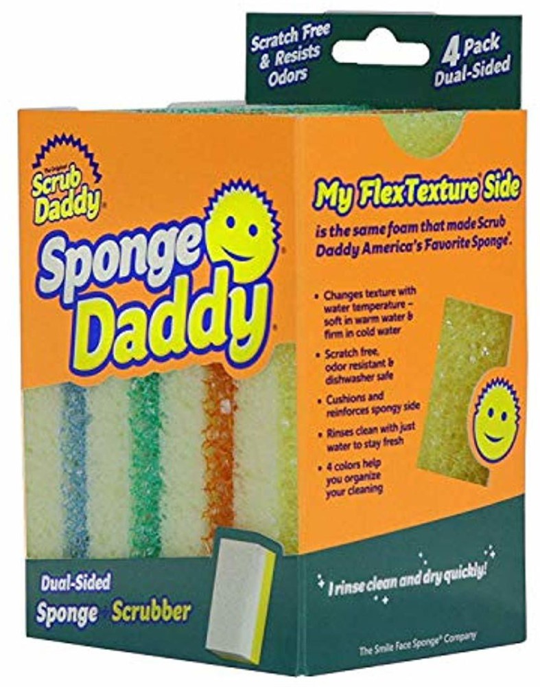 Scrub Daddy Sponge + Scrubber, Dual Sided, 4 Pack - 4 sponge + scrubber