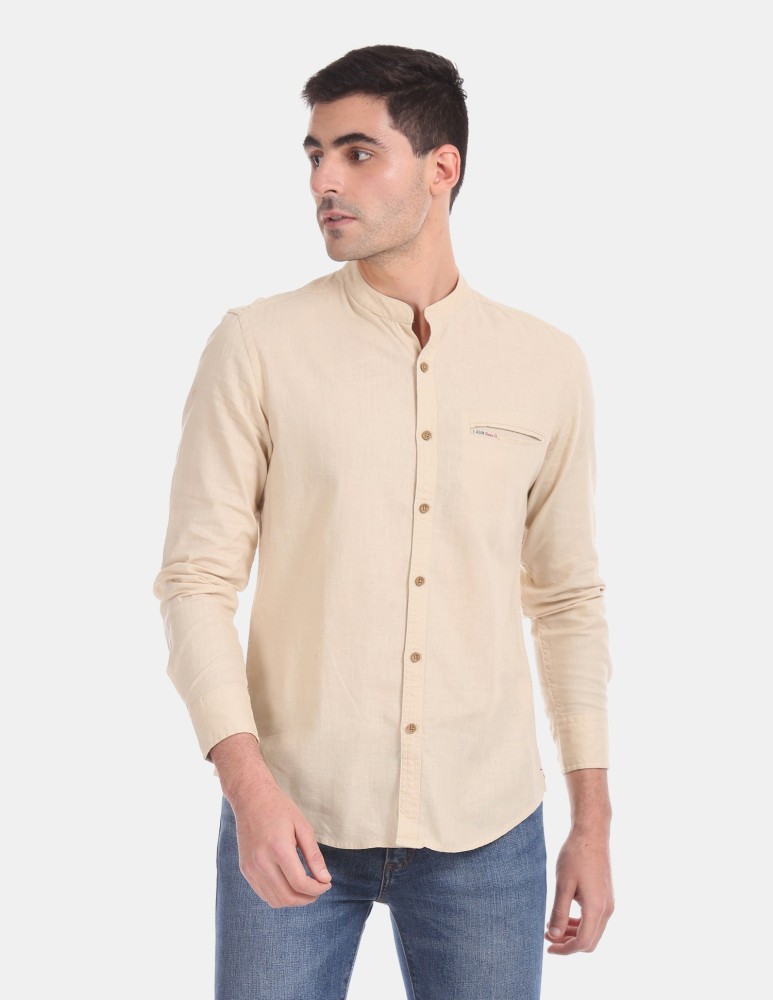 U.S. POLO ASSN. Men Solid Casual Beige Shirt - Buy U.S. POLO ASSN