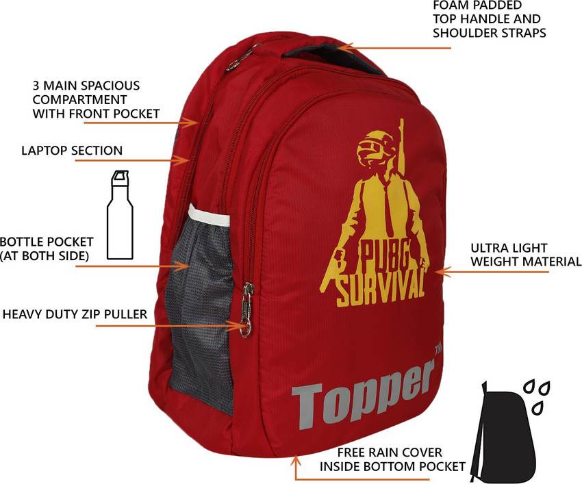 Topper Stylish Nylon Rain Cover School Bag Pubg Print Backpack for Boys Girls office backpack for men waterproof School Bags for Class 5th 6th 7th 8th 9th Travel Hiking