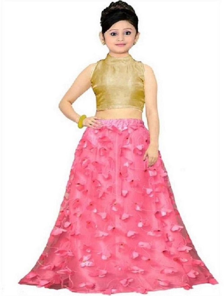 Buy FUSIONIC Hot Pink Colored Crop Top Lehenga Choli For Women at