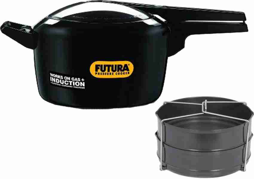 Hawkins Futura Black 5 Ltr Pressure Cooker With Hard Anodised 2 Pc