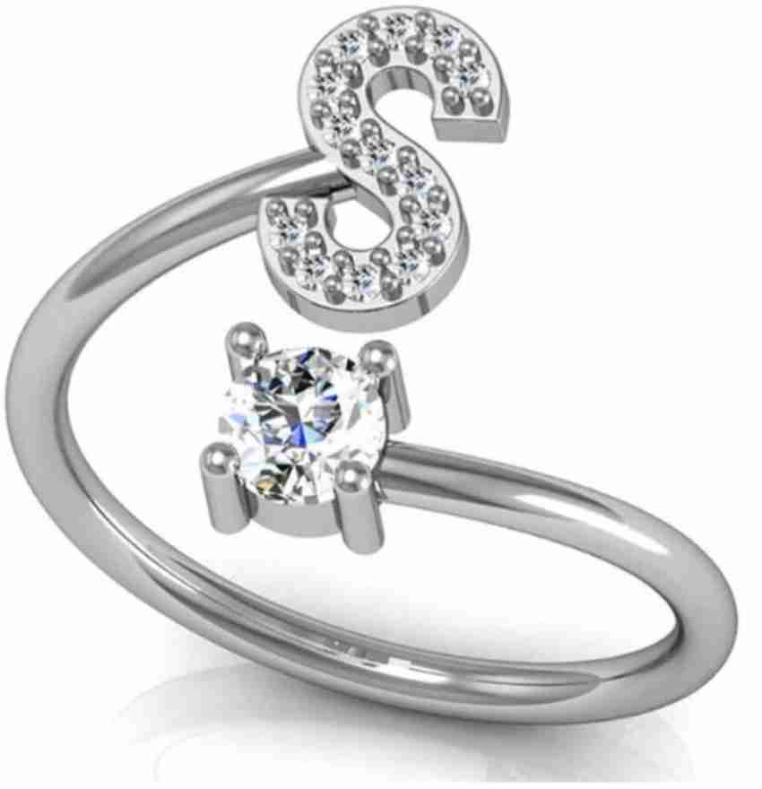 Divastri Jewellery Stylish Heart Name Alphabet Letter Initial S Rings for girls women girlfriend Men Boys Couple American diamond Adjustable Valentine Gifts Love Ring Stone Copper Brass Crystal Cubic ...