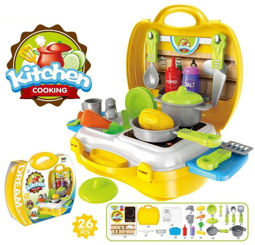 SRI Little Chef Kids Kitchen Play Set Cooking Kitchen Set Play Toy Yellow Bag