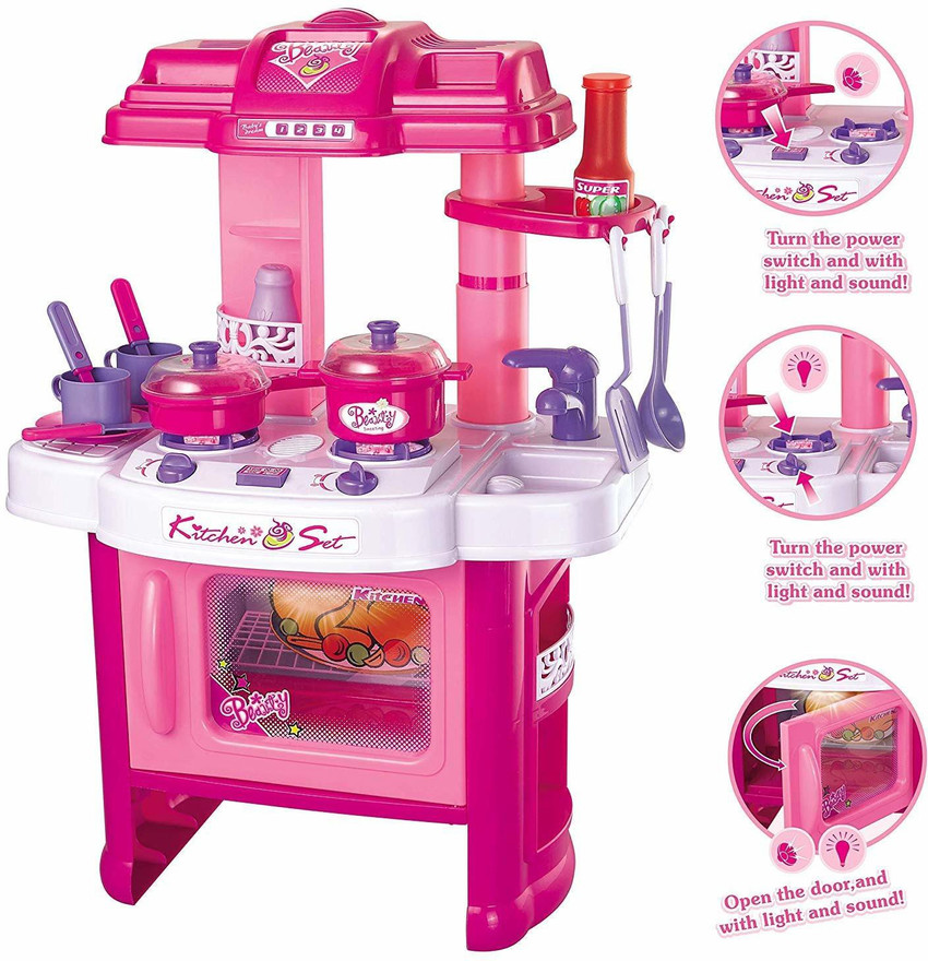 Kids kitchen set pink hotsell