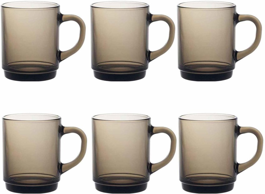 Cup Set of 6 Pcs 180 ML Each Made Of Clear Toughened Glass Mug With Handle