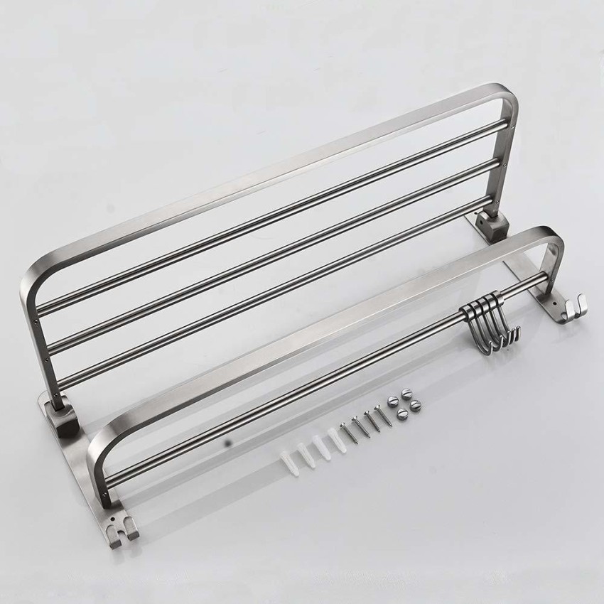 Pillu Stainless Steel Folding Towel Rack for Bathroom( 2 Feet Long) Towel  Stand/Towel Hanger/Towel Holder/Bathroom Accessories 24 inch 5 Bar Towel  Rod Price in India - Buy Pillu Stainless Steel Folding Towel