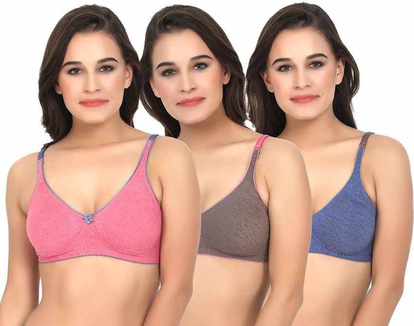 small candy Women's & Girls' Mould Seamless Non-Padded Cotton Wirefree  T-Shirt Push-up Everyday Bra (Combo Pack 3, Pink, Green, Skin, 30)