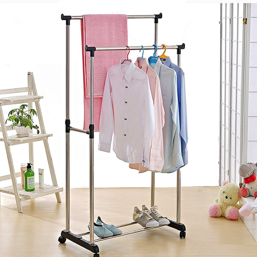 SKYZONE Steel Floor Cloth Dryer Stand Stainless Steel Double-Pole Clothes  Hanger/Adjustable and Portable Clothes Hanger/Laundry Rack Hanger/Dress  Drying Stand/Shoe Rack Stainless Steel Floor Cloth Dryer Stand Price in  India - Buy SKYZONE