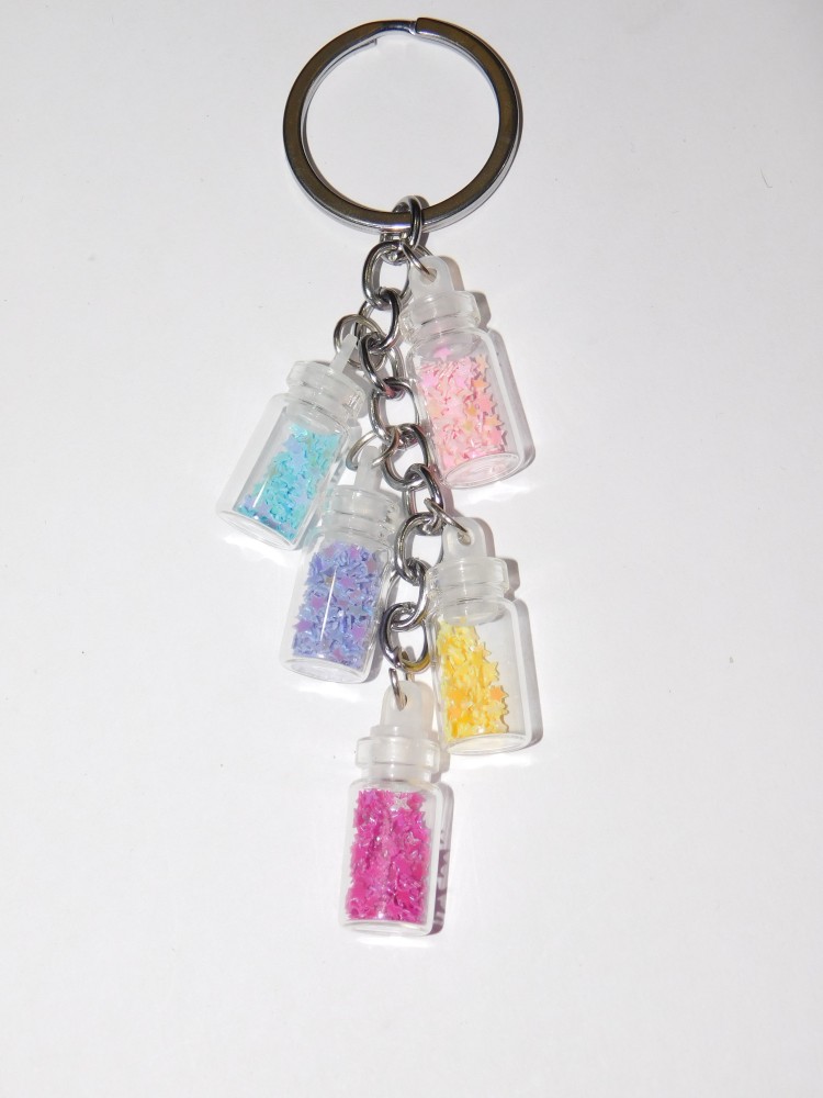 PRODUCTMINE® Colorized Shining Star Drift Bottle Keychain 5 Glass Bottle  Keyrings For Lover Gifts Key