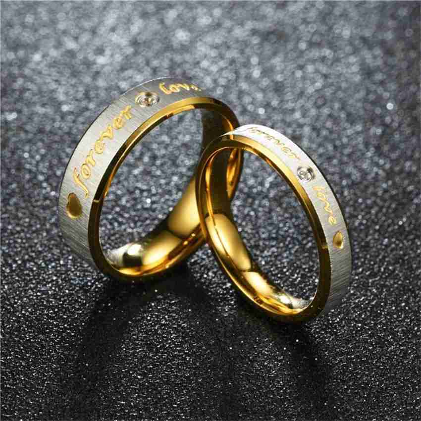 University Trendz Stainless Steel Gold Plated CZ Couple Rings, Anniversary,  Engagement Rings for Men, Women and Lovers (2 PCs) : Amazon.in: Fashion