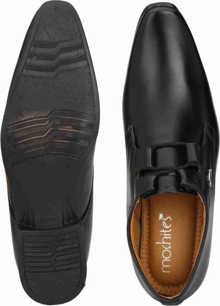 Mochites Premium Nappa Leather Black Slip On Office Party Wear