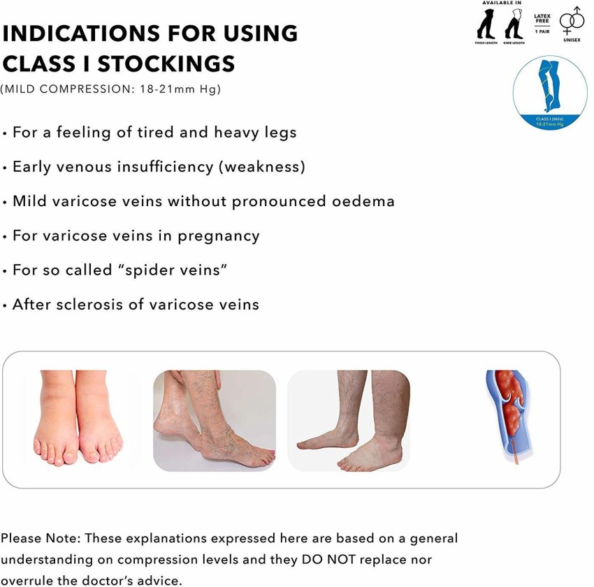Sorgen Class II Classique Lycra Medical Compression Stockings for Varicose  Veins, Class 2 Thigh Length, Class II Compression Socks