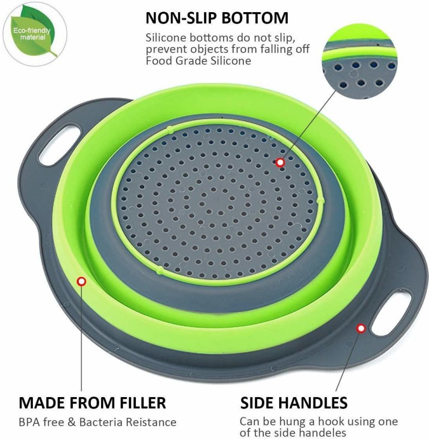 Foldable Silicone Strainer Colanders 2 PC ROUND, Space-Saver