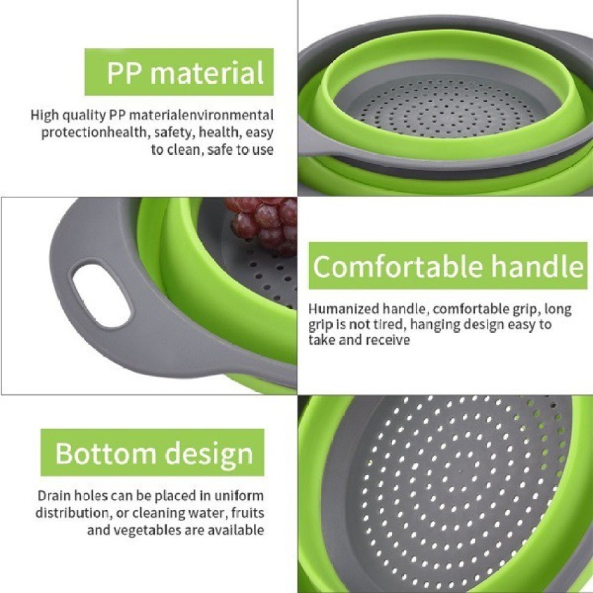 Foldable Silicone Strainer Colanders 2 PC ROUND, Space-Saver