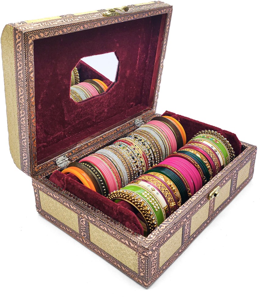 Vinayak k Antique 2 roll Wooden Red Velvet Jewellery Box,Wedding  gift.Storage Bengals Box Makeup