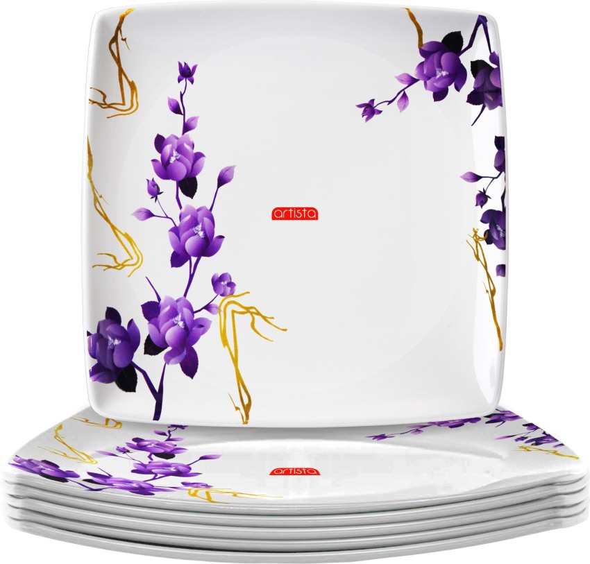 Artista Melamine Square Plates Set of 6 Full Plates with Purple Lavender Flower Design Dinner Plate Price in India Buy Artista Melamine Square Plates Set of 6 Full Plates with Purple