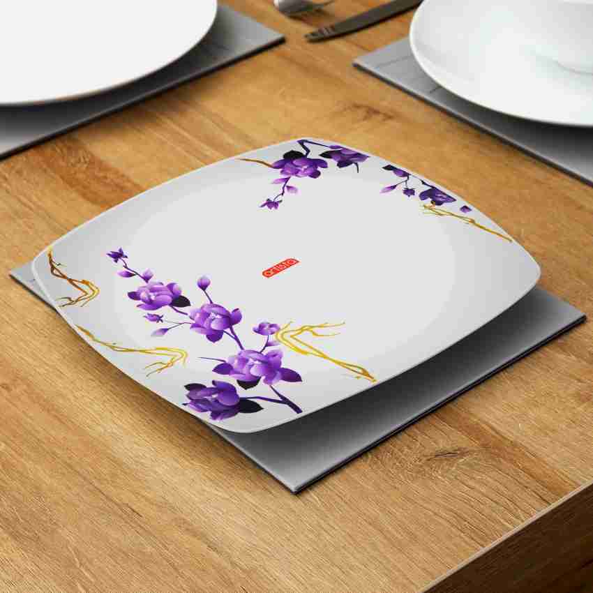 Artista Melamine Square Plates Set of 6 Full Plates with Purple Lavender Flower Design Dinner Plate Price in India Buy Artista Melamine Square Plates Set of 6 Full Plates with Purple