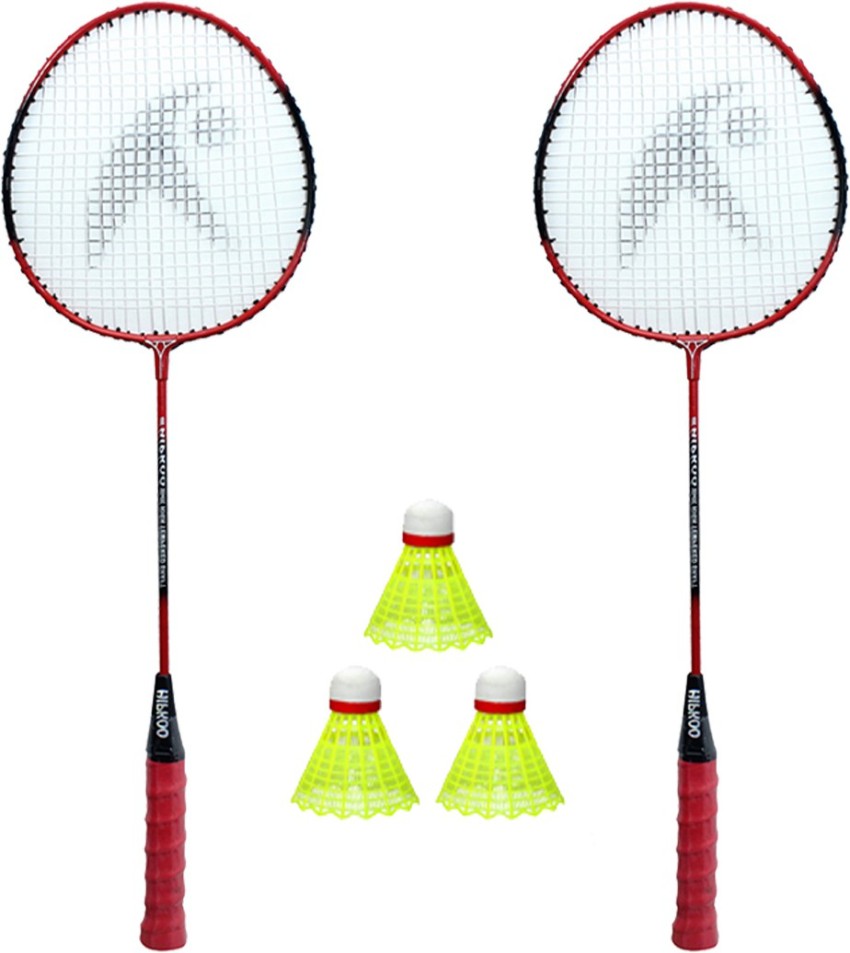 Hipkoo Sports BADMINTON RACKET 2 SET AND PACK OF 3 PLASTIC SHUTTLECOCK Red Strung Badminton Racquet
