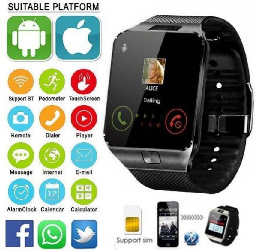 Buy DZ09 4G Calling Bluetooth Camera Phone Smartwatch - Black Online at  Best Prices in India - JioMart.