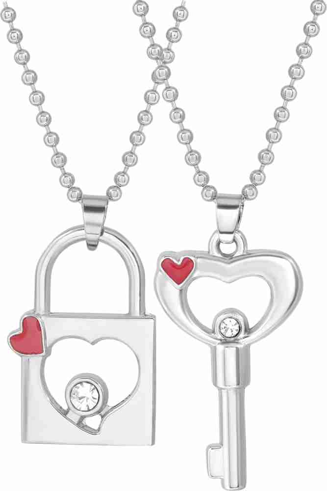 (Pure Gold Color) Stainless Steel, Jewelry Love Heart, Lock Bracelet, Key Pendant, Necklace Jewelry