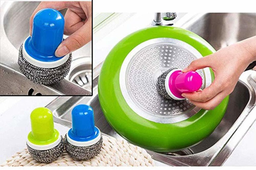 Stainless Steel Scrubber with Handle for Cleaning Dishes Reusable
